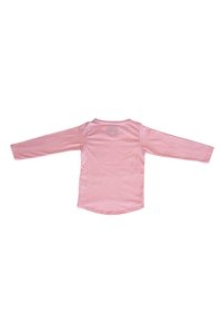 Camicia a maniche lunghe di colore rosa chiaro con orlo arrotondato. Tessuto morbido e un piccolo etichetta quadrata sulla parte superiore della schiena. Design minimalista.