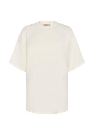 PřesSize tričko s krátkými rukávy a kulatým výstřihem v jednobarevné off-white látce, s kleslými švy na ramenou a rovým lemem.