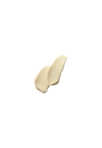 Ljust beige kräm med en jämn konsistens, lätt glansig, med två överlappande, böjda former mot en vit bakgrund.