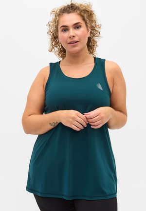 EINFARBIGES TRAININGSTOP MIT RUNDHALSAUSSCHNITT - Top - deep teal