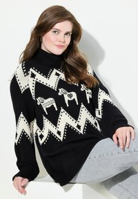 Ulla Popken FAIR ISLE TURTLENECK - Strickpullover - black