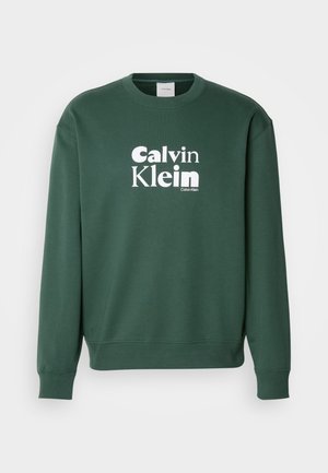 Hanorac verde din amestec de bumbac, cu guler rotund și mansete ribbate. Prezintă logo-ul alb "Calvin Klein" pe față.