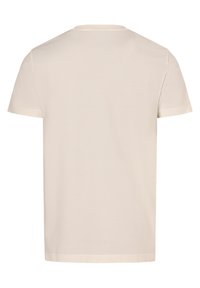 Cremefarvet kortærmet T-shirt med rund hals og glat tekstur, set fra bagsiden, med et simpelt, sømløst design.