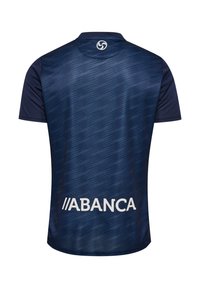 Navy blue athletic shirt with short sleeves, featuring a textured pattern and a large white 'ABANCA' text logo on the back.