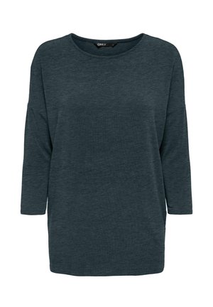 Dark gray long-sleeve crew neck shirt with a simple design and a loose fit displayed on a plain white background.