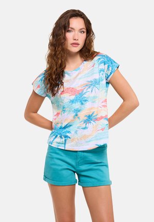Koala Bay, KOALA BAY CAMISETA TROPICAL AZUL Y CORAL - AWULI - Camiseta estampada - azul