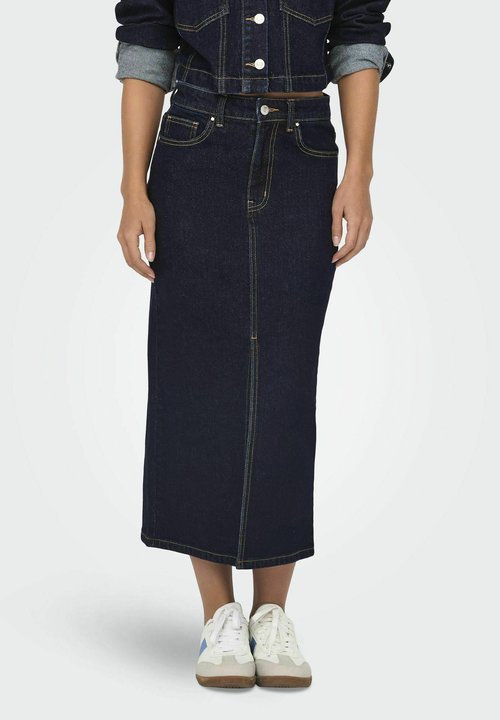 Jupe longue tissée à taille mi-haute Bleu marine