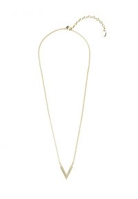 Collana d'oro con un pendente a forma di V caratterizzato da un motivo di pietre preziose chiare. Catena delicata, lunghezza regolabile con chiusura a anello.