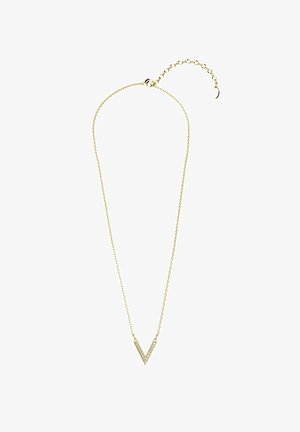 Collana d'oro con un pendente a forma di V caratterizzato da un motivo di pietre preziose chiare. Catena delicata, lunghezza regolabile con chiusura a anello.