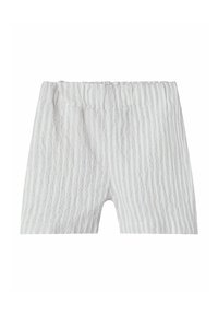 Witte gestreepte shorts van textuurstof met een elastische tailleband en een relaxed fit. De strepen zijn subtiel en verticaal.