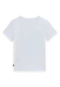 White short-sleeved t-shirt made of cotton. Features a crew neck, straight hem, and a small label on the lower left side.