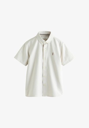 Off-white Hemd mit kurzen Ärmeln, Knopfleiste und Button-down-Kragen sowie kleinem, auf der linken Brust eingesticktem Hirsch-Logo.