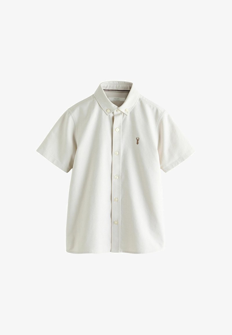 Chemise à manches courtes, ivoire, à boutons, avec col boutonné et petit logo brodé d'un cerf sur le côté gauche de la poitrine.