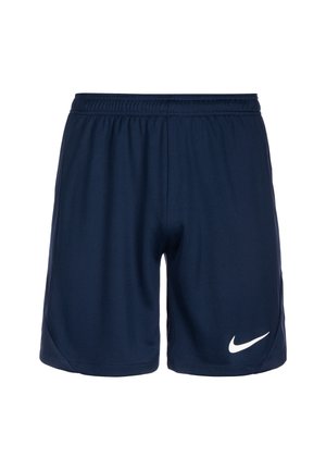Marine sportshorts van ademend materiaal, met een elastische tailleband en een wit Nike-logo aan de linkerbenedenkant.