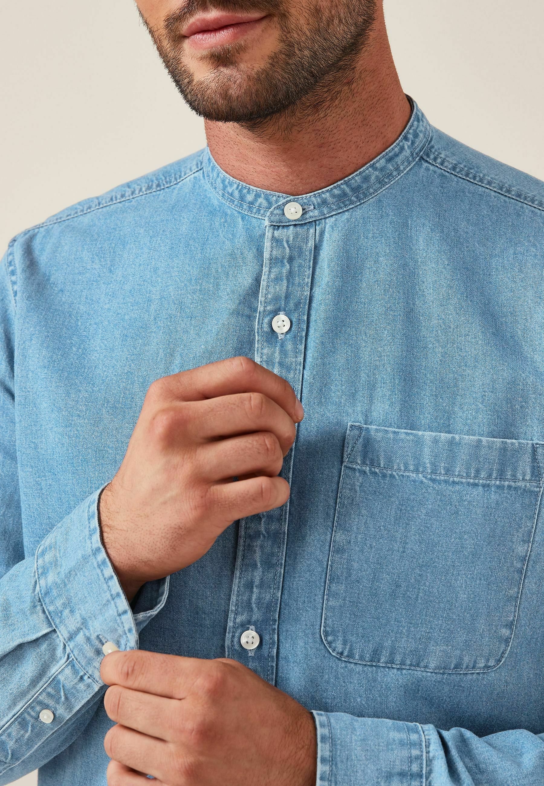 denim grandad collar shirt