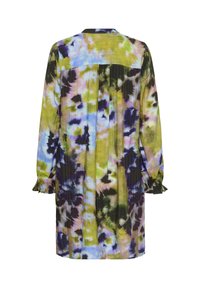 Haljina dugih rukava s uzorkom tie-dye u zelenoj, plavoj, ružičastoj i crnoj boji, koja ima nabrane manžete i plisirani stražnji yoke.