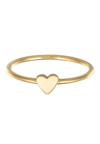 Goldring mit einem glatten, polierten, herzförmigen Akzent in der Mitte. Verfügt über ein schmales, rundes Band und das 585er Stempel.