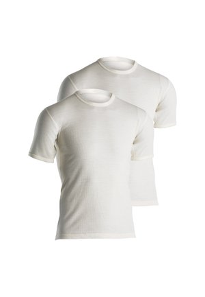 To kortærmede t-shirts i hvid, med en klassisk rund halsudskæring og en ensfarvet tekstur. Fremstillet af blødt, letvægtsstof.
