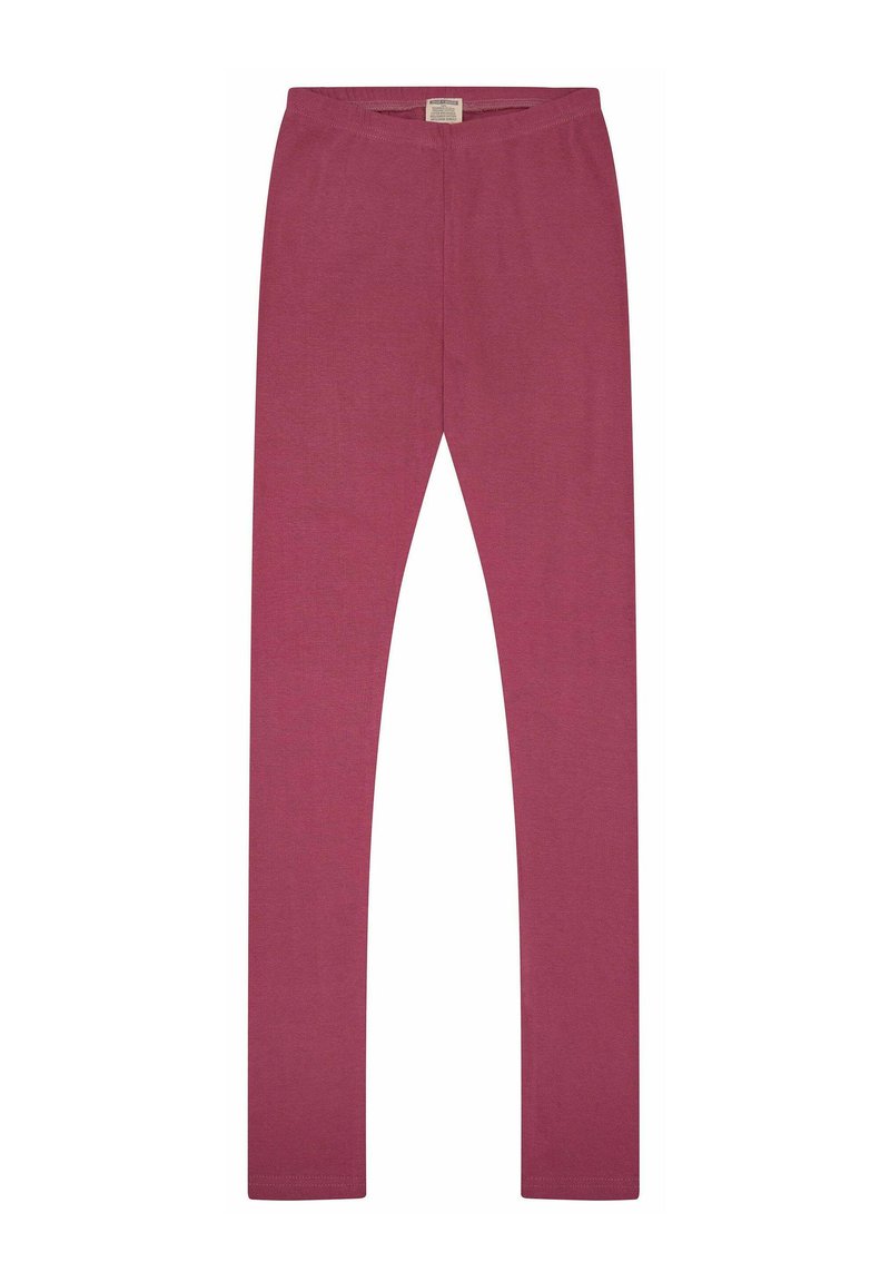 Bordeauxfarbene Leggings aus weichem, dehnbarem Material. Mit einem glatten Taillenbund und schmal zulaufendem Bein. Keine sichtbaren Muster oder Beschläge.