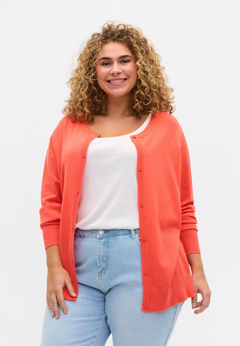 Damen Strickjacken | Zizzi BLEND Strickjacke living coral/koralle - GD54530 Damen Strickjacken | Zizzi BLEND Strickjacke living coral/koralle - GD54530