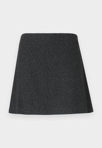 A-line skirt made of dark fabric, featuring a smooth texture and clean hem. Minimalist design with no visible hardware or embellishments.