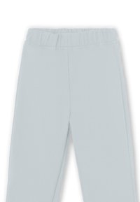 Lys grå joggingbukser med elastisk talje, lavet af blødt, glat stof; har et lige ben-design uden mønstre eller metaldele.