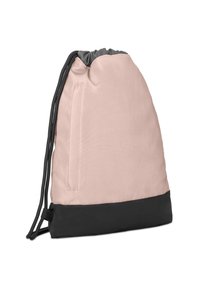 Mäkká ružová textilná taška so sťahovacou šnúrkou a čiernym dnom, vybavená bočným vreckom a textúrovanou konštrukciou pre zvýšenú odolnosť.