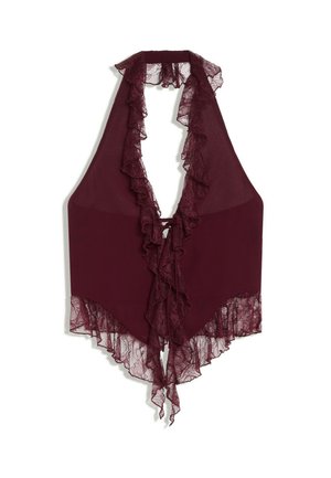 Bershka, RUFFLED LACE HALTER TOP - Blouse - bordeaux
