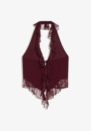 Bershka, RUFFLED LACE HALTER TOP - Blouse - bordeaux