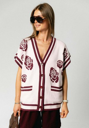 Les Jumelles, MARGOT KNITTED CARDIGAN  ROSES - Gilet - pink & burgundy