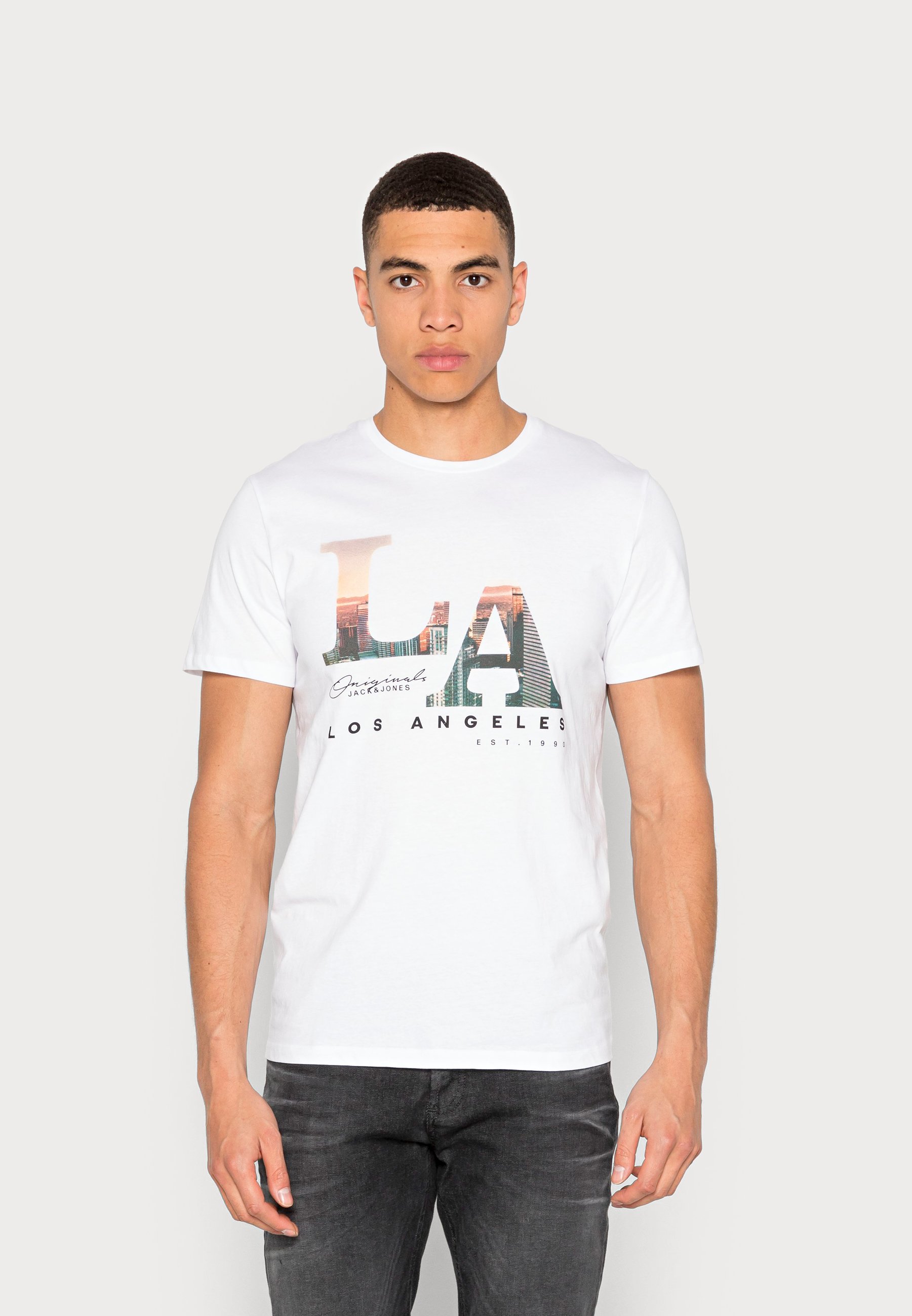 Jack \u0026 Jones Jorbooster Tee Crew Neck Print Tshirt, Men's, Size: Small, White