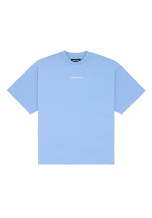 Light blue short-sleeve T-shirt made of cotton with a crew neck, featuring "WASTED" text printed on the chest in white.