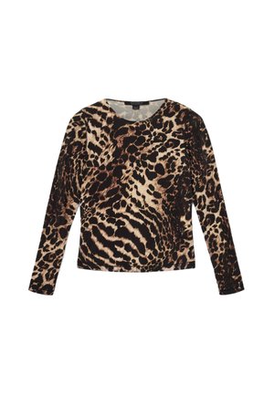 Bluză cu imprimeu leopard, cu mânecă lungă și guler rotund. Fabricată dintr-un material moale și neted, cu nuanțe de brun și bej, într-un model îndrăzneț.