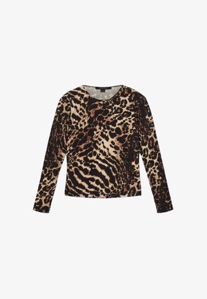 Bluză cu imprimeu leopard, cu mânecă lungă și guler rotund. Fabricată dintr-un material moale și neted, cu nuanțe de brun și bej, într-un model îndrăzneț.