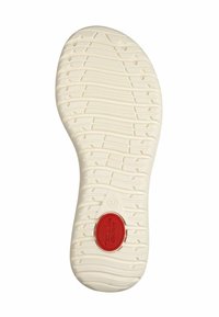 Semelle de chaussure avec motif de bande de roulement texturé blanc et logo ovale rouge près du talon indiquant la taille 37 et le nom de la marque.