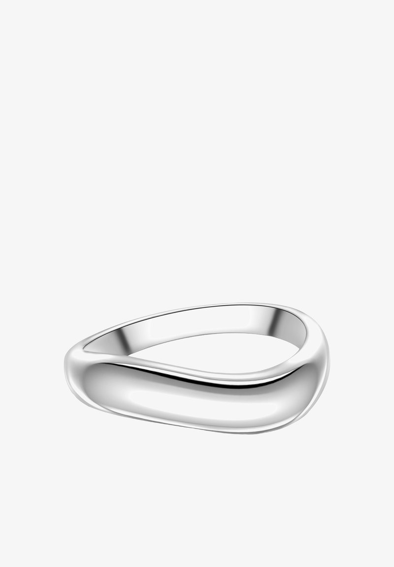 Ezüst gyűrű sima, folyamatos ívelt dizájnnal. Polírozott felület enyhe hullámformával, amely finoman tükrözi a fényt.