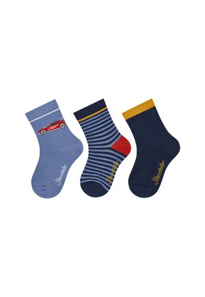 Sterntaler, SOCKEN 3ER PACK AUTO, RINGEL UND RIPPE MIT ELASTISCHEM BÜNDCHEN - Socks - mittelblau