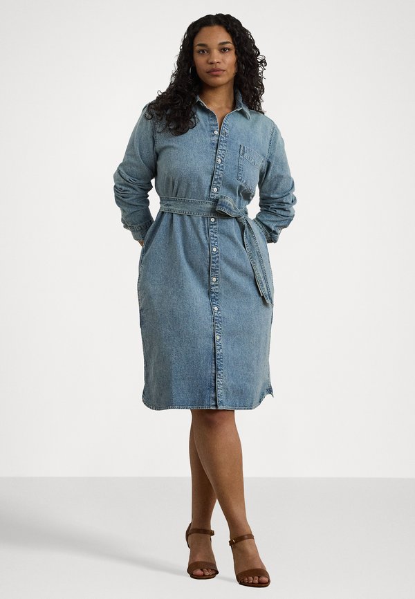BELTED DENIM SHIRTDRESS - Denim dress - alicia wash