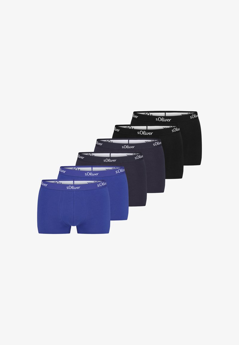 Set van zes herenboxers in blauw, donkergrijs en zwart. Gemaakt van zachte, rekbare stof met logo-elastische taillebanden.