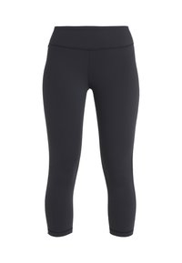 Svarta, elastiska leggings med hög midja. Slät textur, åtsittande design, kort längd och sömdetalj vid fållen.