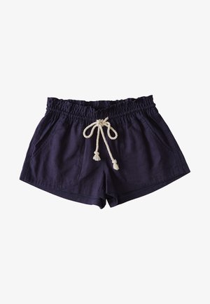 Lila Baumwollshorts mit einem elastischen Bund, Kordelzug-Verschluss und zwei Seitentaschen. Klassisches und schlichtes Design.