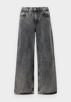Jeans in denim nero a gamba larga con un finish sbiadito. Presentano cinque tasche, una chiusura con bottone e cuciture in contrasto lungo le cuciture.