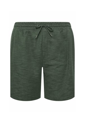 Donkergroene gestructureerde herenshorts met elastische tailleband en verstelbare trekkoordsluiting aan de voorkant.
