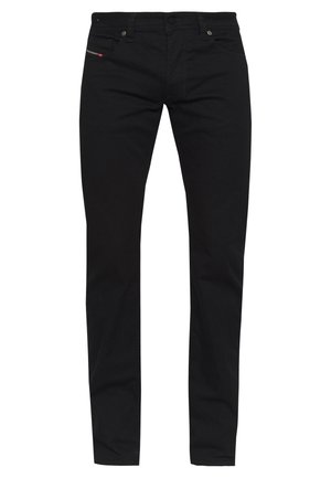 Schwarze Slim-Fit-Jeans mit Vorder- und Gesäßtaschen, Knopf- und Reißverschluss sowie dezenten Steppdetails.