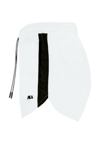 Pantaloni corti sportivi bianchi con pannello laterale nero, vita elastica e coulisse regolabile. Presenta un piccolo logo nero.