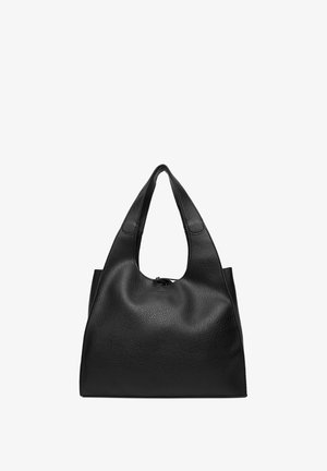 Schwarze Tote-Bag aus strukturiertem Leder mit breiten Doppelgriffen und minimalistischem, ungeformtem Design.