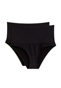 Culottes en coton noir avec une large ceinture élastique, sans coutures et au toucher doux, présentées dans un pack de deux.