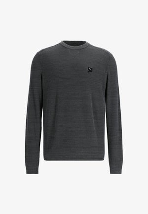 Hallide hallaste sleeve'iga hall särk, millel on tekstuuriga kudumise disain, ümmargune kaelus ja rinnal väike must logo.