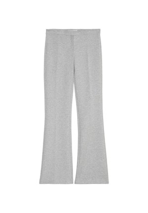 Pantaloni a palazzo grigio chiaro realizzati in un tessuto morbido e elastico, dotati di una cintura liscia e un design semplice e privo di decorazioni.