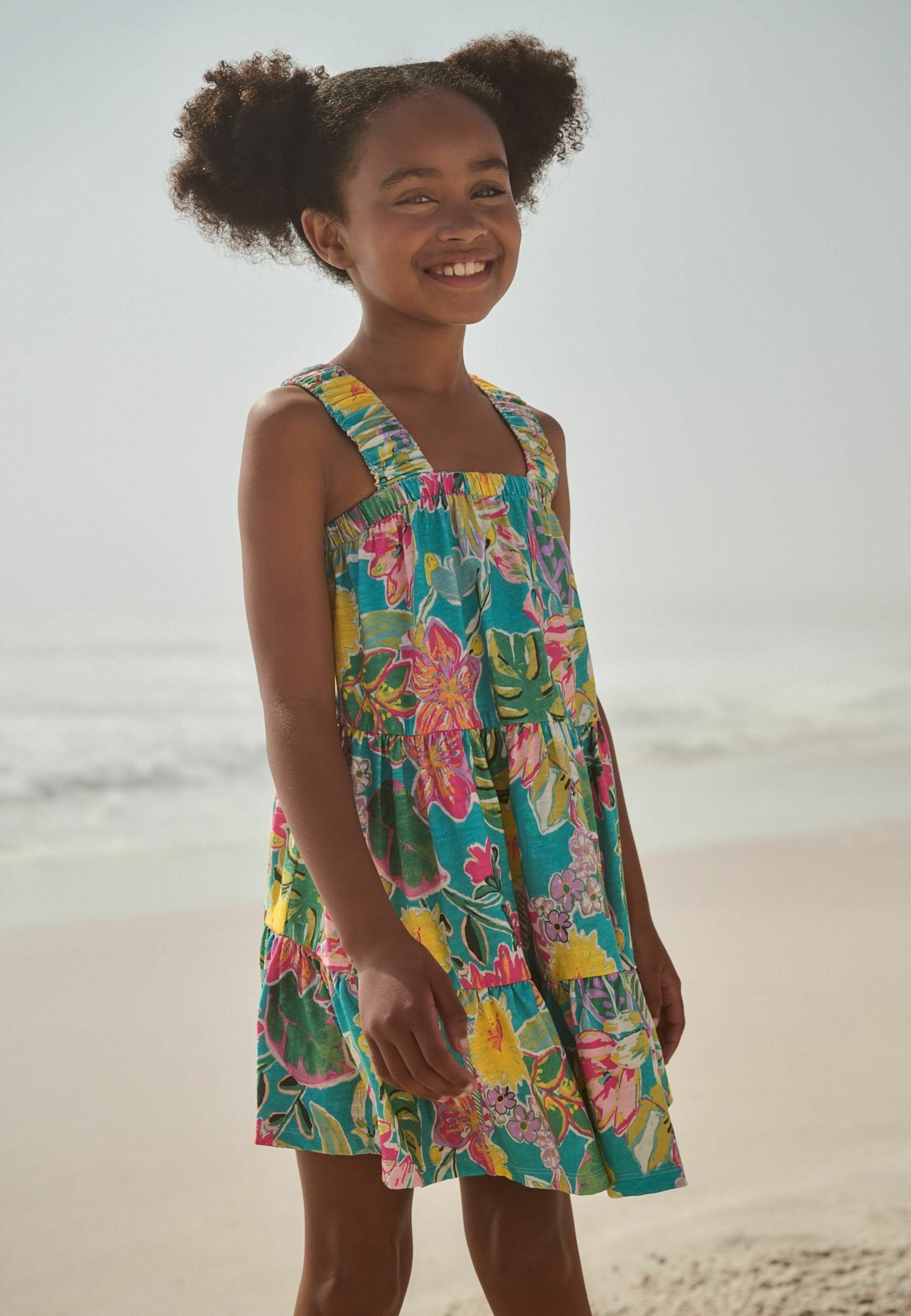 Robe Fleurie NEXT Taille 12 - Couleur Verte, Style Bohème Flottant - Tissu Soyeux - Occasion Très Bon état